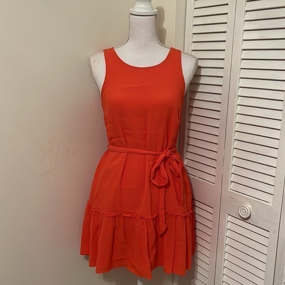 BANANA Republic Orange Mini Dress with Detachable Belt and Ruffled Hem - Picture 2 of 8